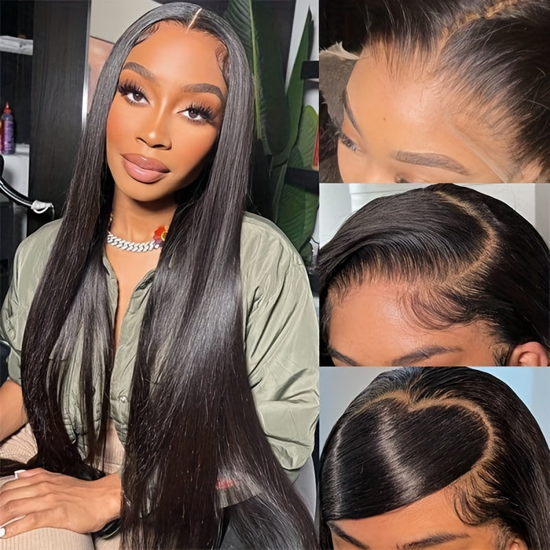 200% Density Straight 13*6 Lace Frontal Wigs Transparent Lace Front Pre Plucked Brazilian Human Hair Wigs For Women Glueless Straight Human Hair Wigs For Daily Use