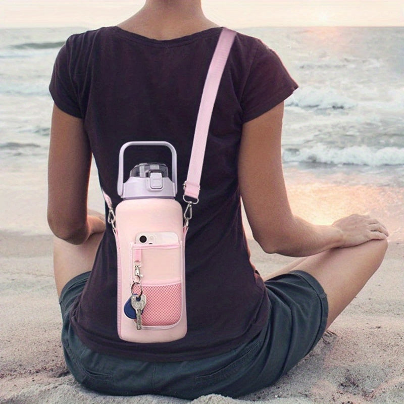 2L/64oz Waterproof Water Bottle Cover - Durable Sport Bottle Insulator with Shoulder Strap - Perfect Portable Vacuum Cup Pouch for Outdoor Adventures and Camping