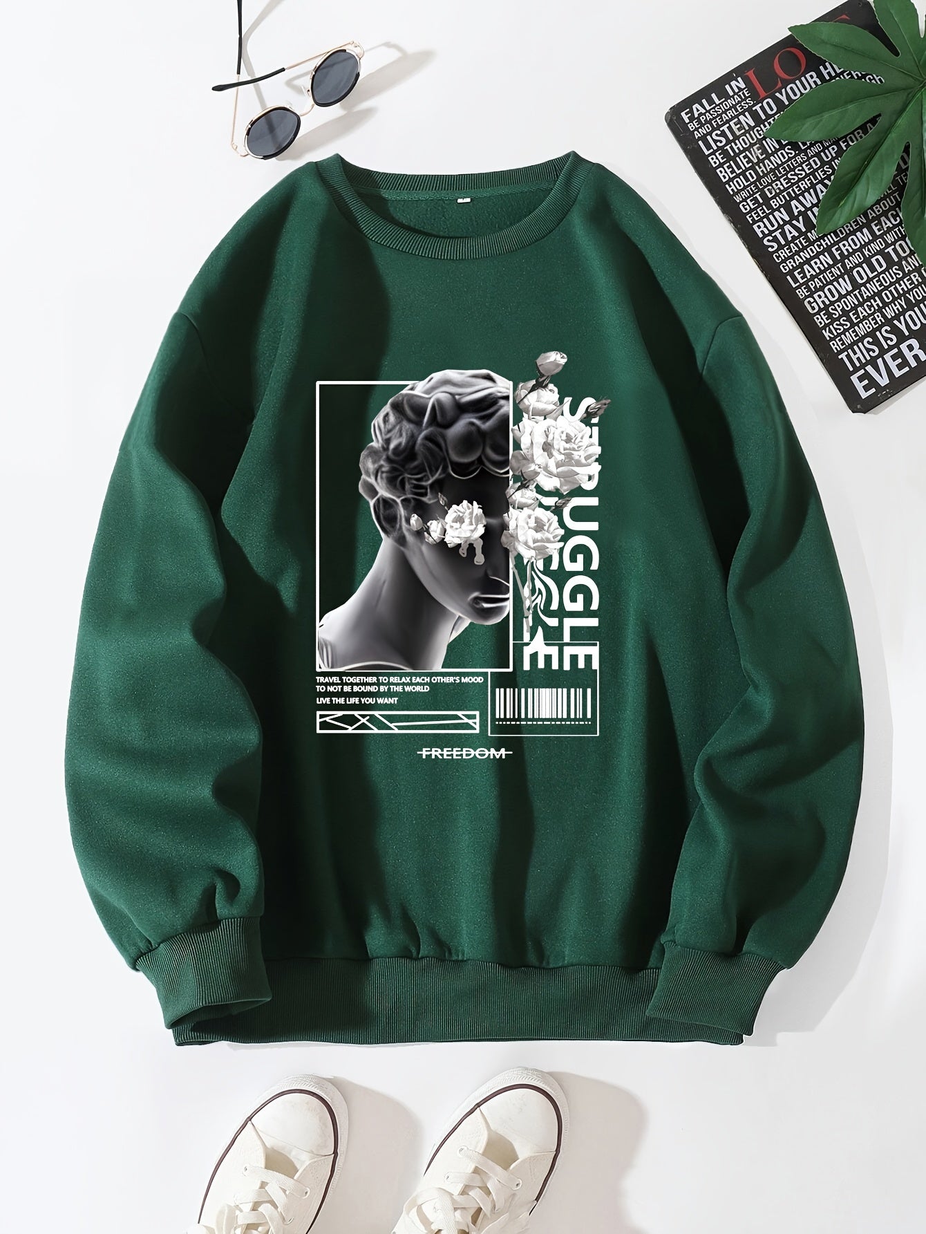Men And Roses Print, Men's Casual Hoodie, Drawstring Pocket Hoodie