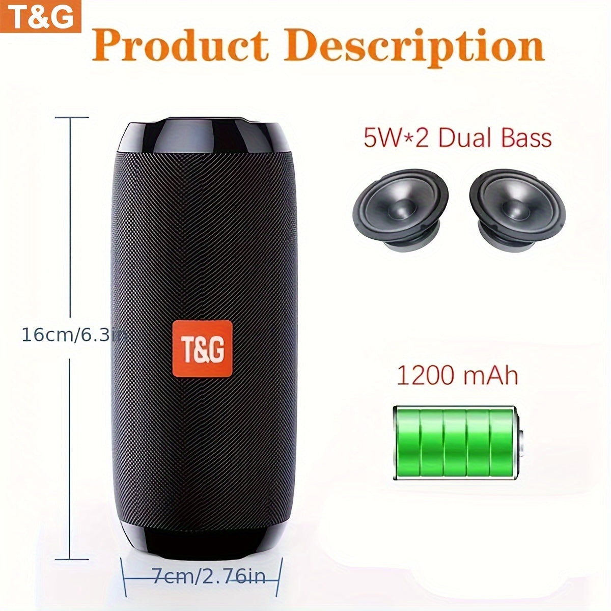TG-117 BT Speakers, MusiBaby Speaker, Outdoor, Portable, TF\Flach Drive Data Read, Wireless Speaker, Bt 5.3, Loud Stereo, Booming Bass-Charge Speakers for More Louder Volume and Longer Service Lifetimes