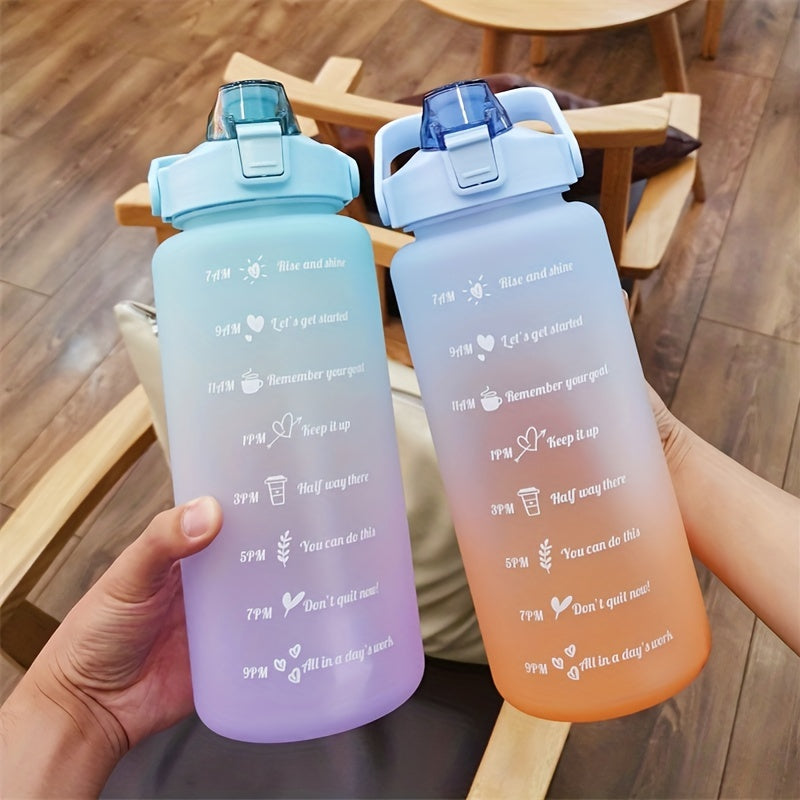 2 Liters Reusable Plastic Water Bottle With Straw & Time Marker - Perfect For Men & Women's Sports & Fitness!