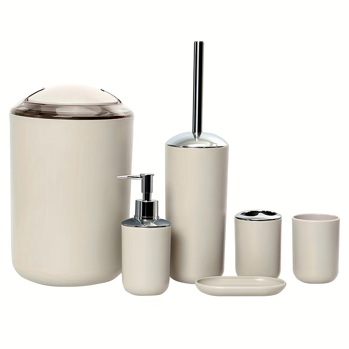 [Black Bathroom Set] 6pcs Black Bathroom Accessory Set - Plastic Soap Dispenser, Toothbrush Holder, Cup, Dish, Trash Can - No Electricity Needed, Family Gift Essentials