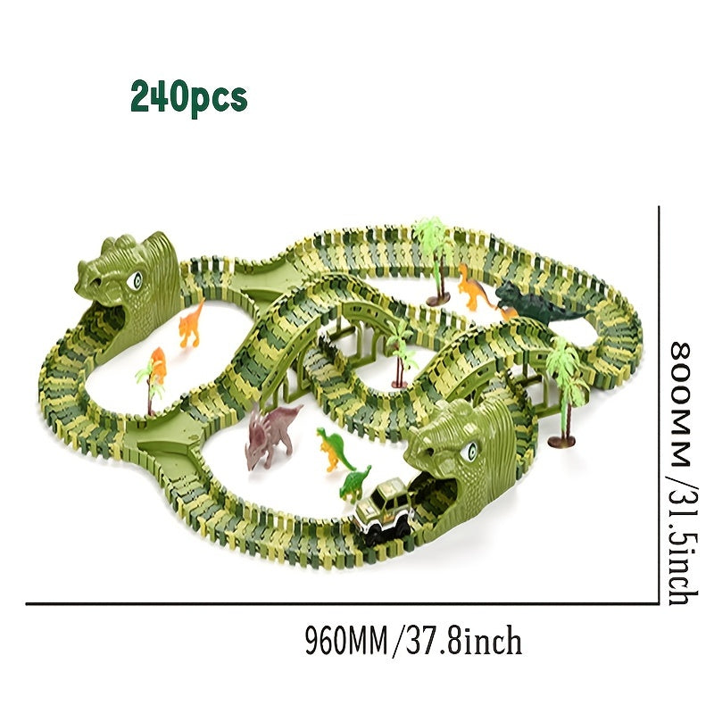 Dinosaur Toys Race Car Track, Create A Dinosaur World Road Race, Flexible Dinosaur Track Toys Set 120/240pcs Christmas Birthday Gifts For Boys Girls Kids Christmas Halloween Thanksgiving Gift Carnival