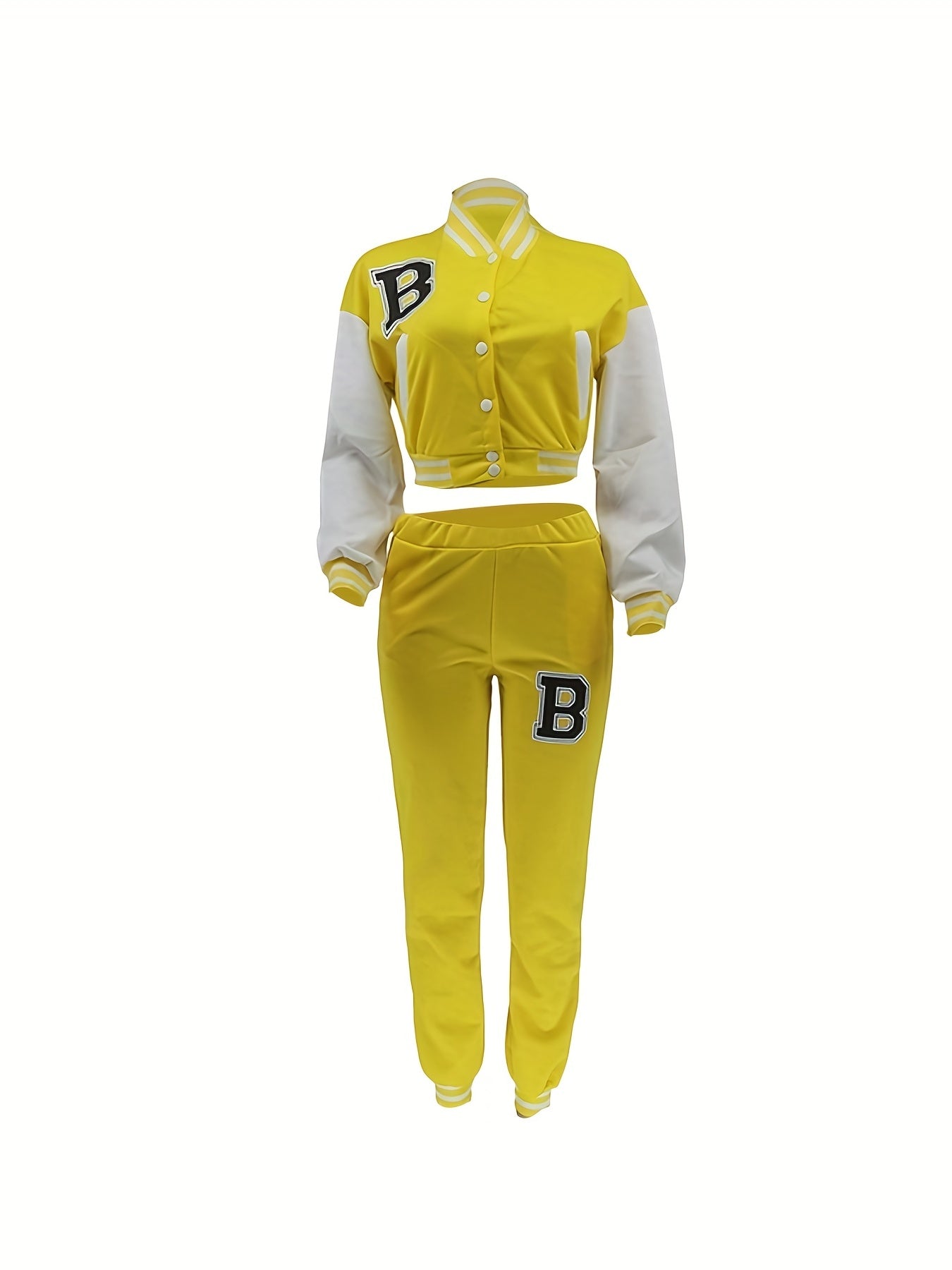 Chic, Women's Casual Letter Print Baseball Jacket and Pants Set - Red and White, Polyester Blend, Machine Washable, Fall/Winter Fashion Ensemble