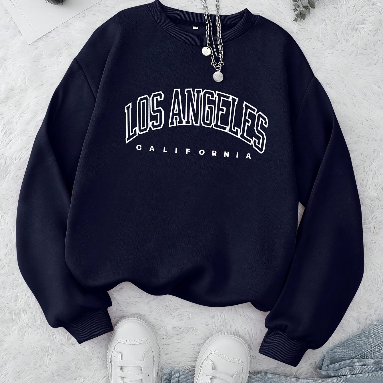 Los Angeles Print Preppy Sweatshirt, Long Sleeve Crew Neck Casual Sweatshirt For Winter & Fall, Women's Clothing
