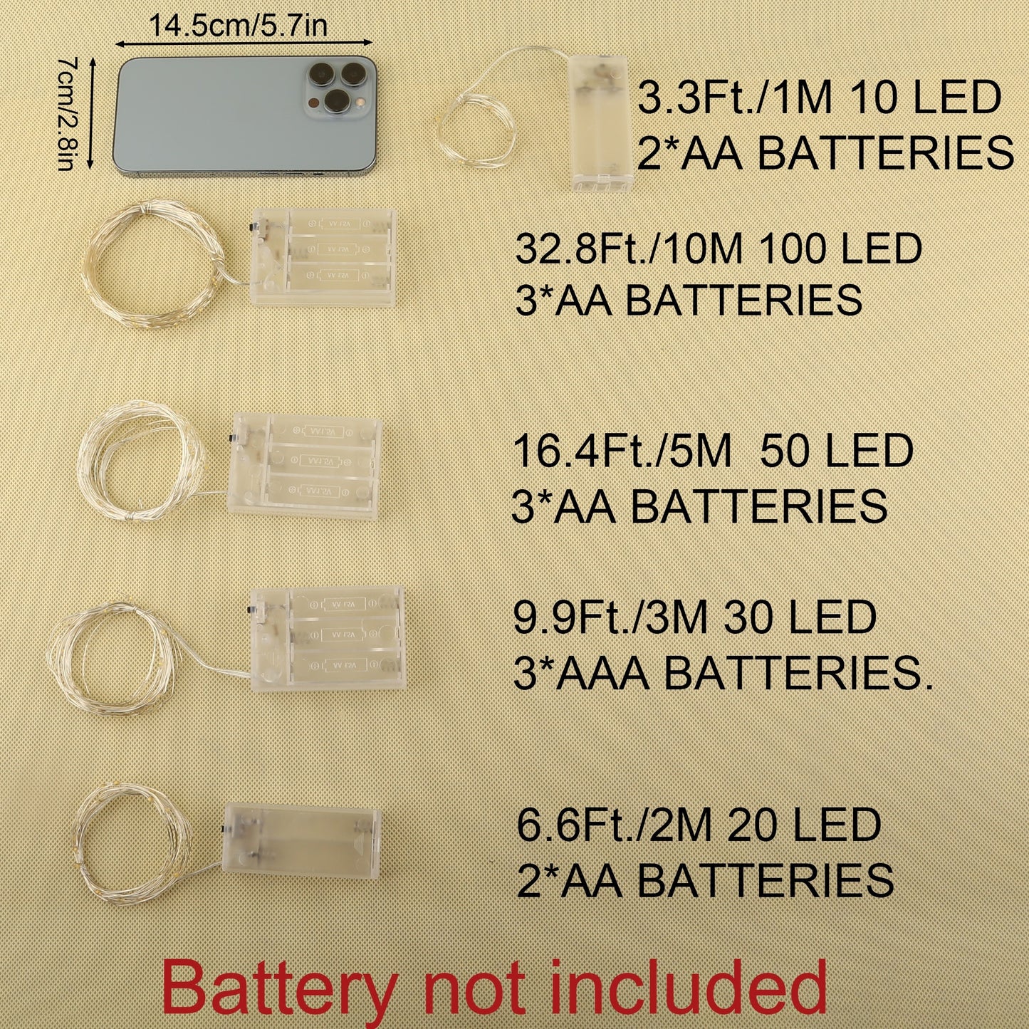 [LED String Lights] 50/100LED String Lights - 1pc Suitable for Bedroom, Party, Wedding, Christmas and Halloween Decoration Light