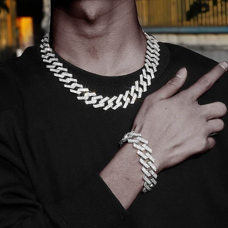 Chunky Iced Out Rhinestone Cuban Link Chain Necklace For Men, father's day gift