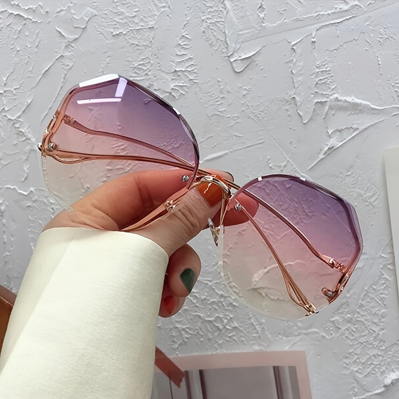 Irregular Round Women Designer Gradient Fashion  Female Rimless Metal Curved Temples fashion glasses