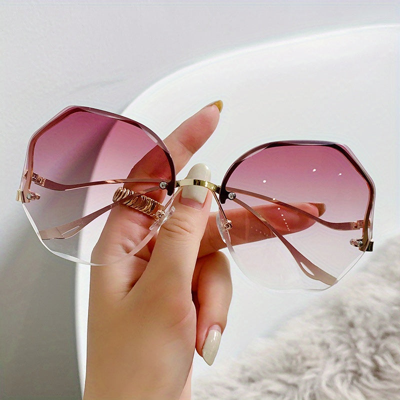 Irregular Round Women Designer Gradient Fashion  Female Rimless Metal Curved Temples fashion glasses