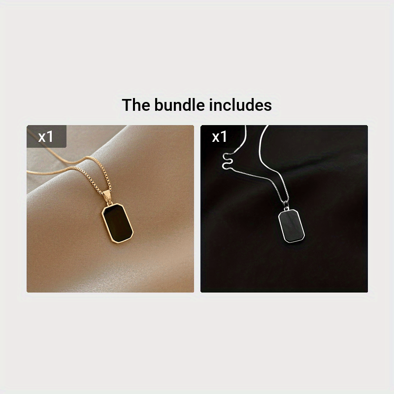 Golden Square Black Shell Pendant Necklace 18K Gold Plated Neck Jewelry Holiday Accessories