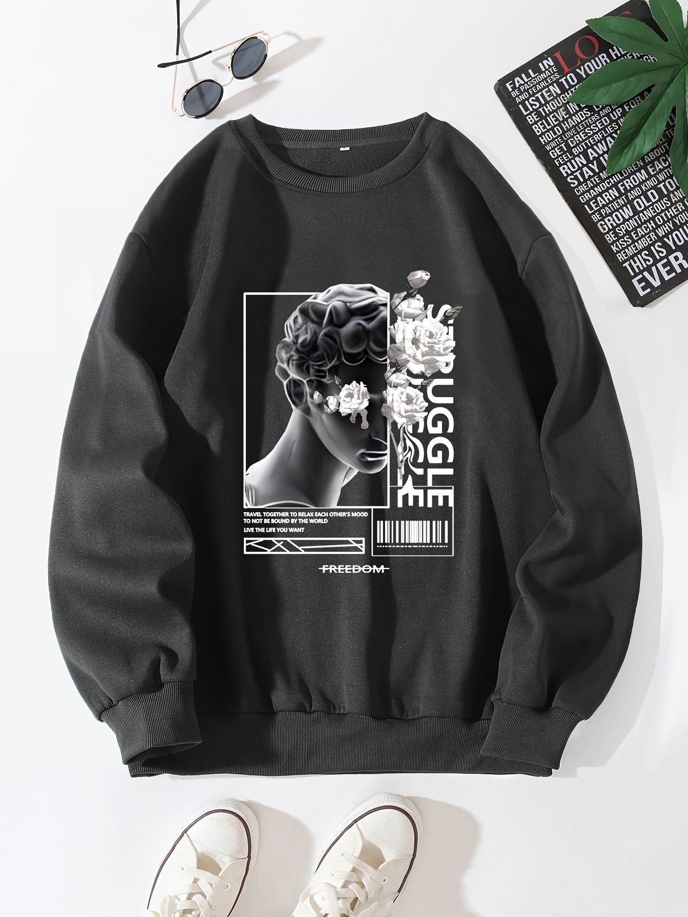 Men And Roses Print, Men's Casual Hoodie, Drawstring Pocket Hoodie