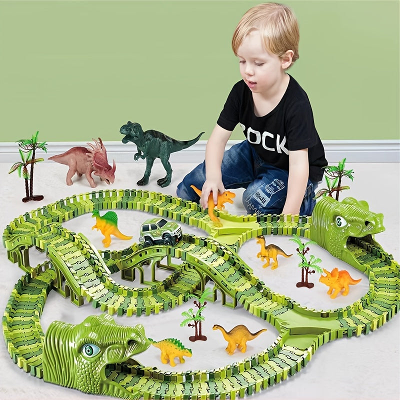 Dinosaur Toys Race Car Track, Create A Dinosaur World Road Race, Flexible Dinosaur Track Toys Set 120/240pcs Christmas Birthday Gifts For Boys Girls Kids Christmas Halloween Thanksgiving Gift Carnival