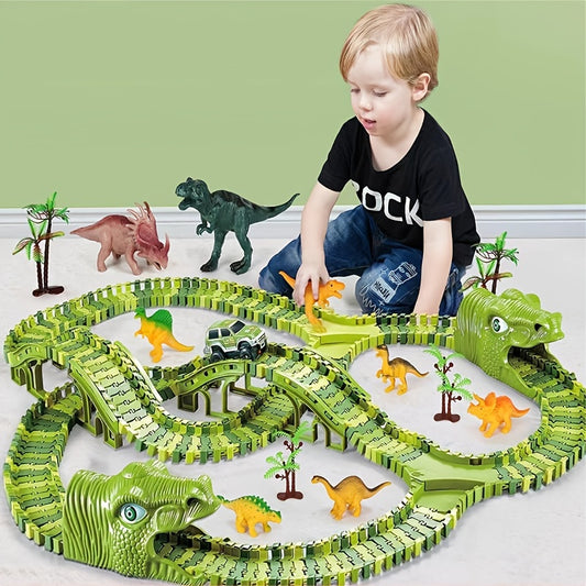 Dinosaur Toys Race Car Track, Create A Dinosaur World Road Race, Flexible Dinosaur Track Toys Set 120/240pcs Christmas Birthday Gifts For Boys Girls Kids Christmas Halloween Thanksgiving Gift Carnival