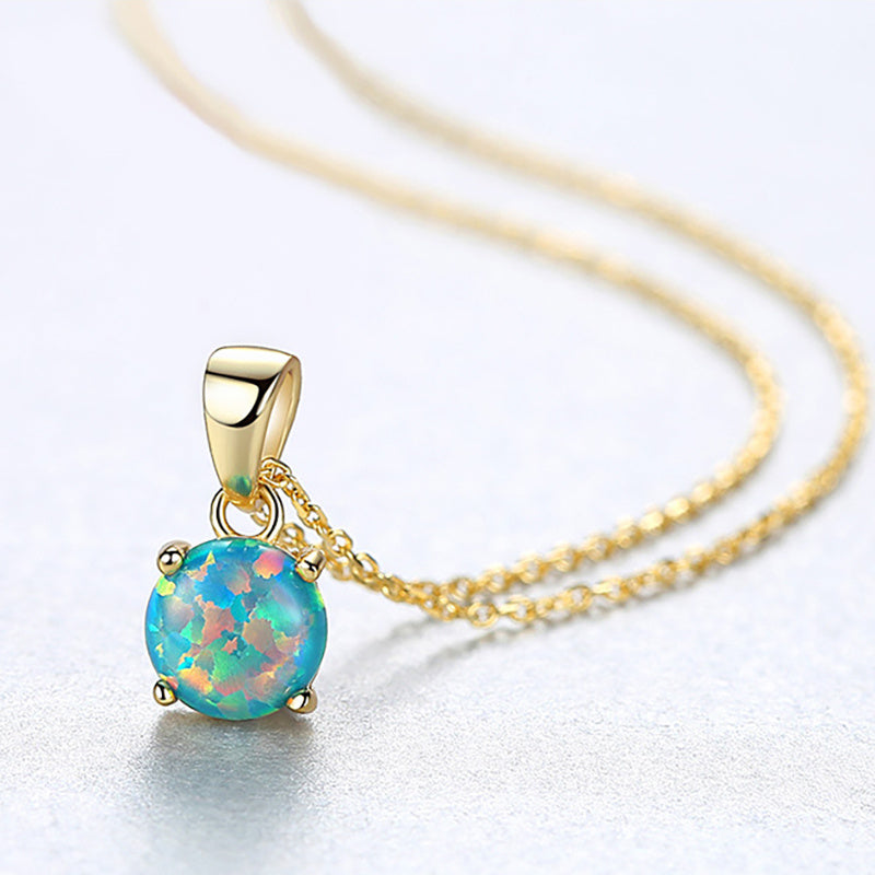 925 Sterling Silvery Synthetic Opal Pendant Necklace for Women, Elegant/Sexy Style, Golden Chain Jewelry Accessory