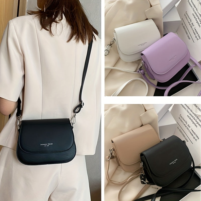Simple Saddle Bag, Women's Mini Flap Purse, Fashion PU Leather Crossbody Bag