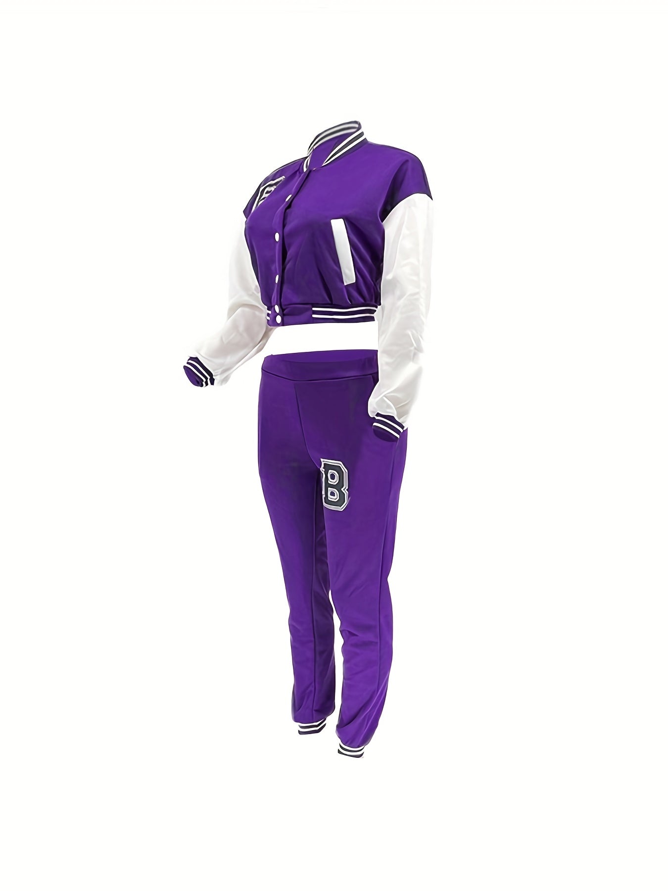 Chic, Women's Casual Letter Print Baseball Jacket and Pants Set - Red and White, Polyester Blend, Machine Washable, Fall/Winter Fashion Ensemble