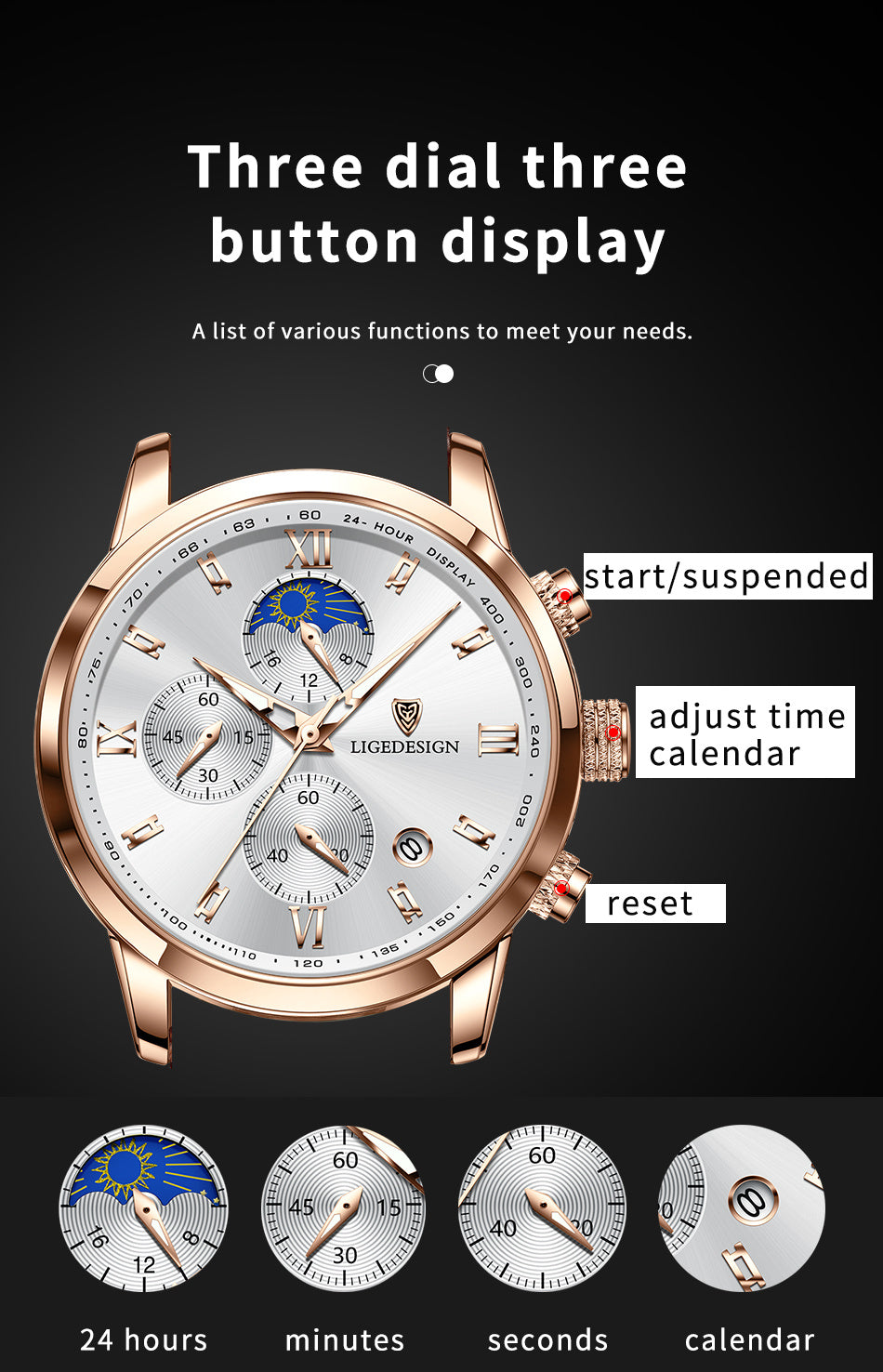 [LIGE Luxury Men Watch] LIGE Luxury Men Watch - PU Leather Chronograph Sport Quartz Wristwatch for Men - Christmas Gift