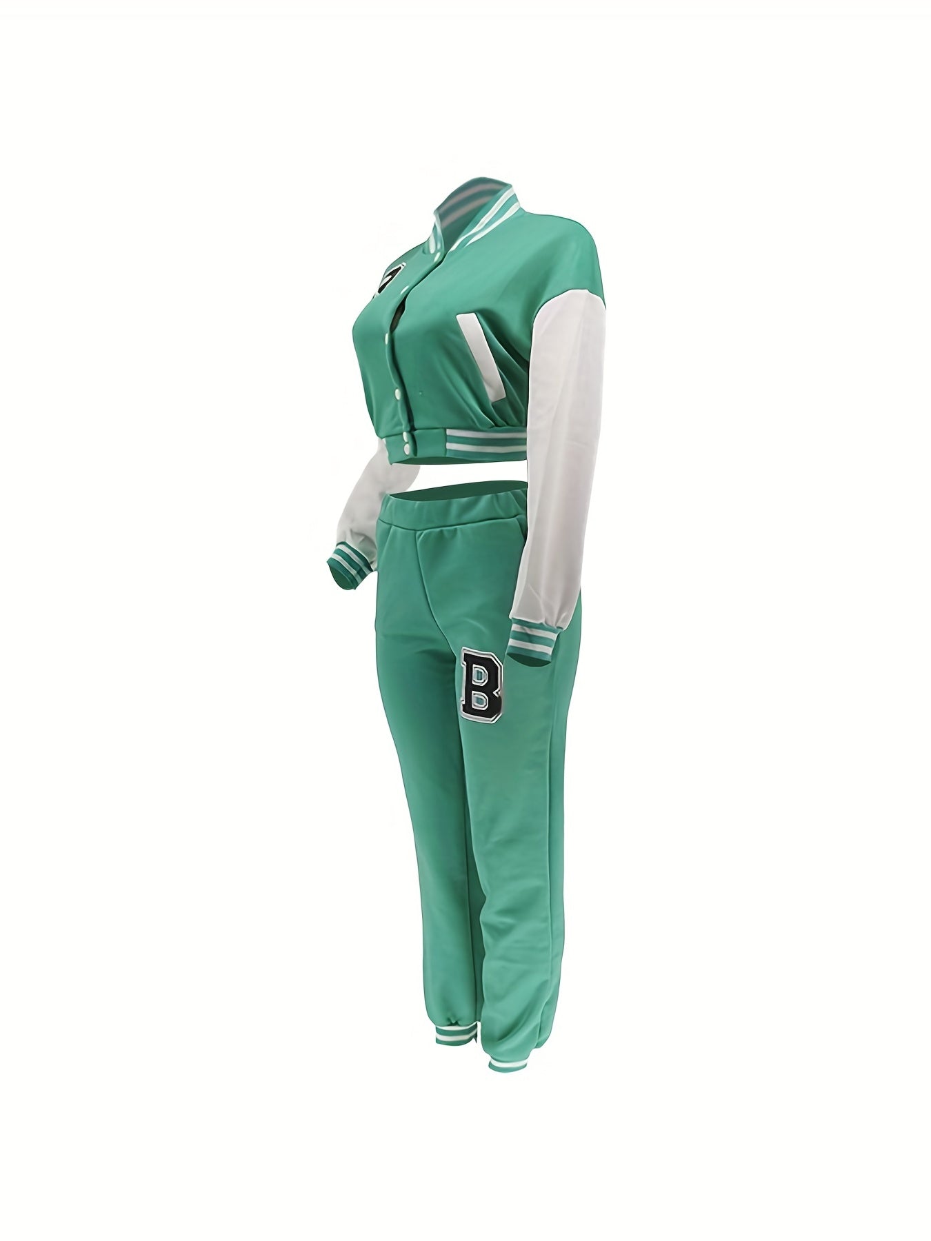 Chic, Women's Casual Letter Print Baseball Jacket and Pants Set - Red and White, Polyester Blend, Machine Washable, Fall/Winter Fashion Ensemble