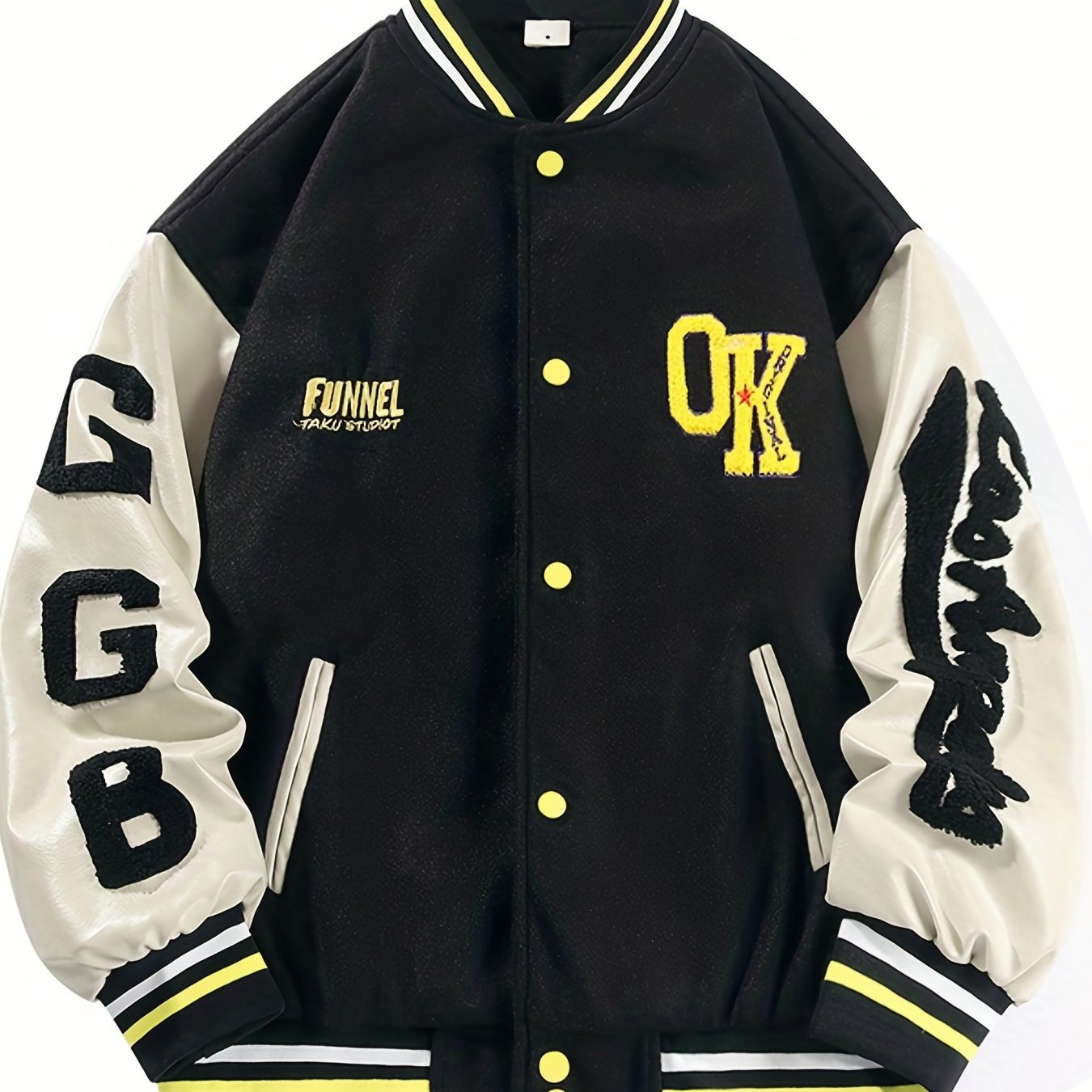 Men's Fleece College Varsity Jacket, Baseball Vintage Jacket, Casual Streetwear Coats Plus Size