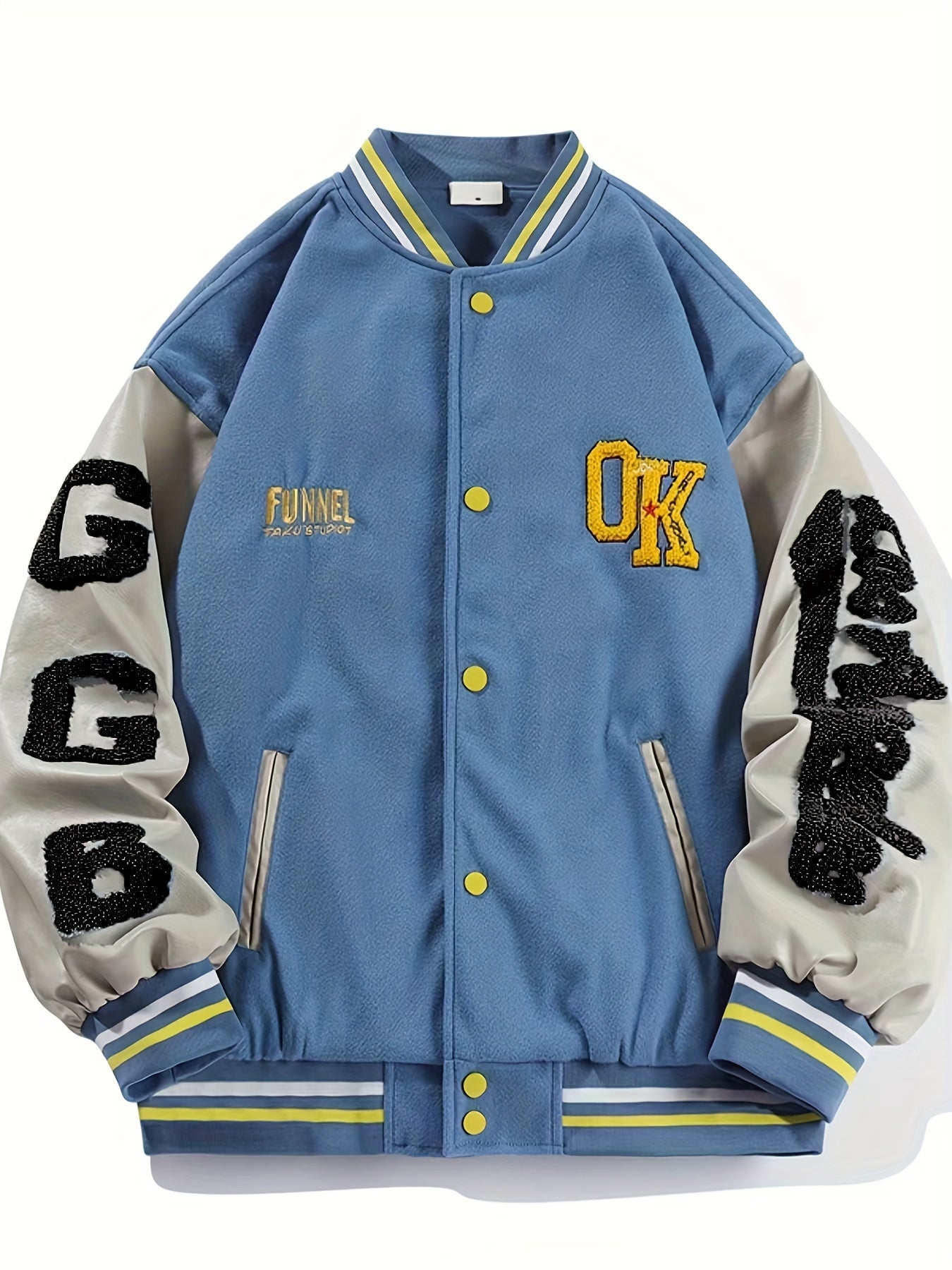 Men's Fleece College Varsity Jacket, Baseball Vintage Jacket, Casual Streetwear Coats Plus Size