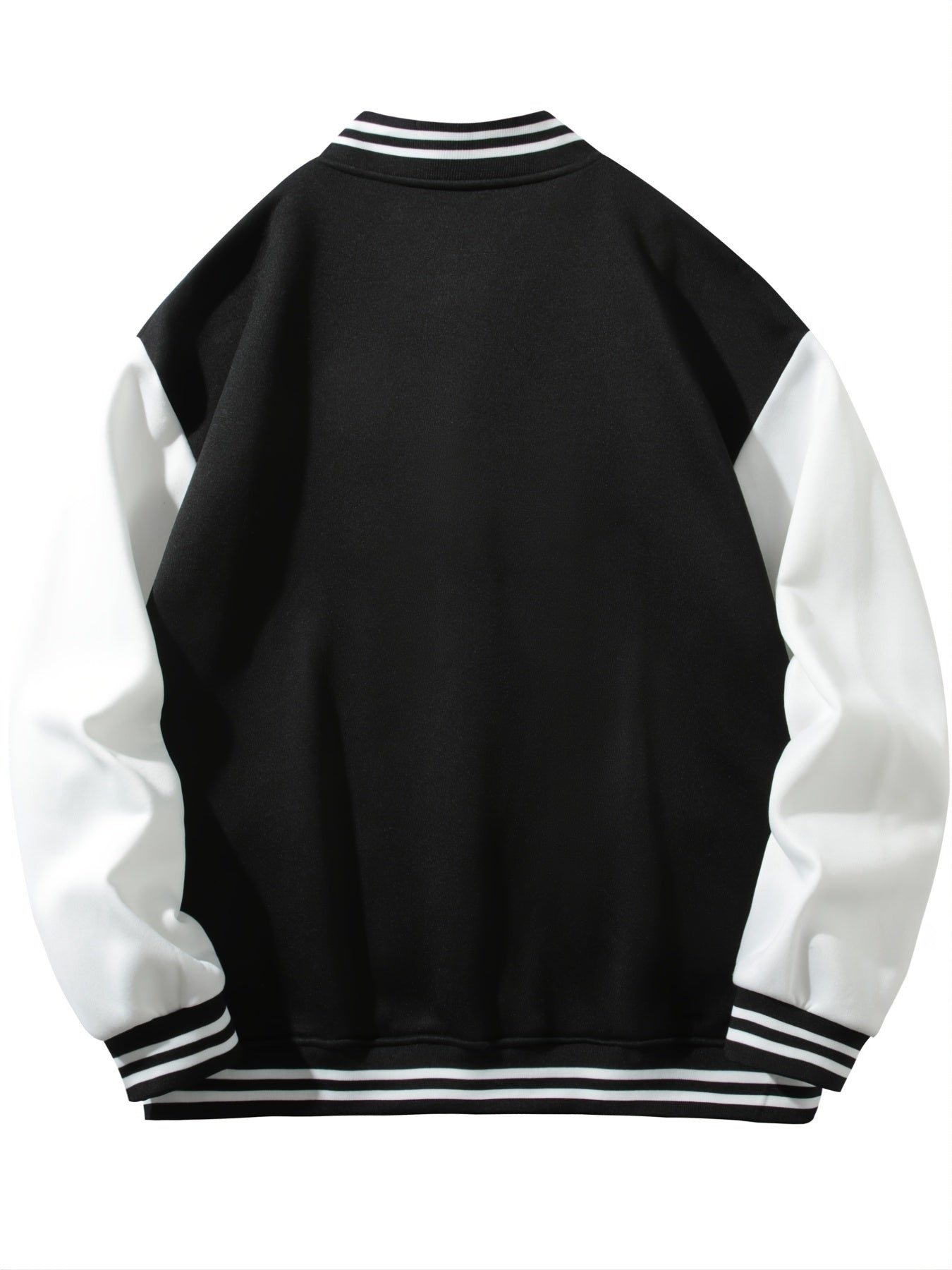 Warm Letter Print Star Pattern Embroidery Varsity Jacket, Men's Casual Color Block Button Up Jacket For Spring Fall School Baseball