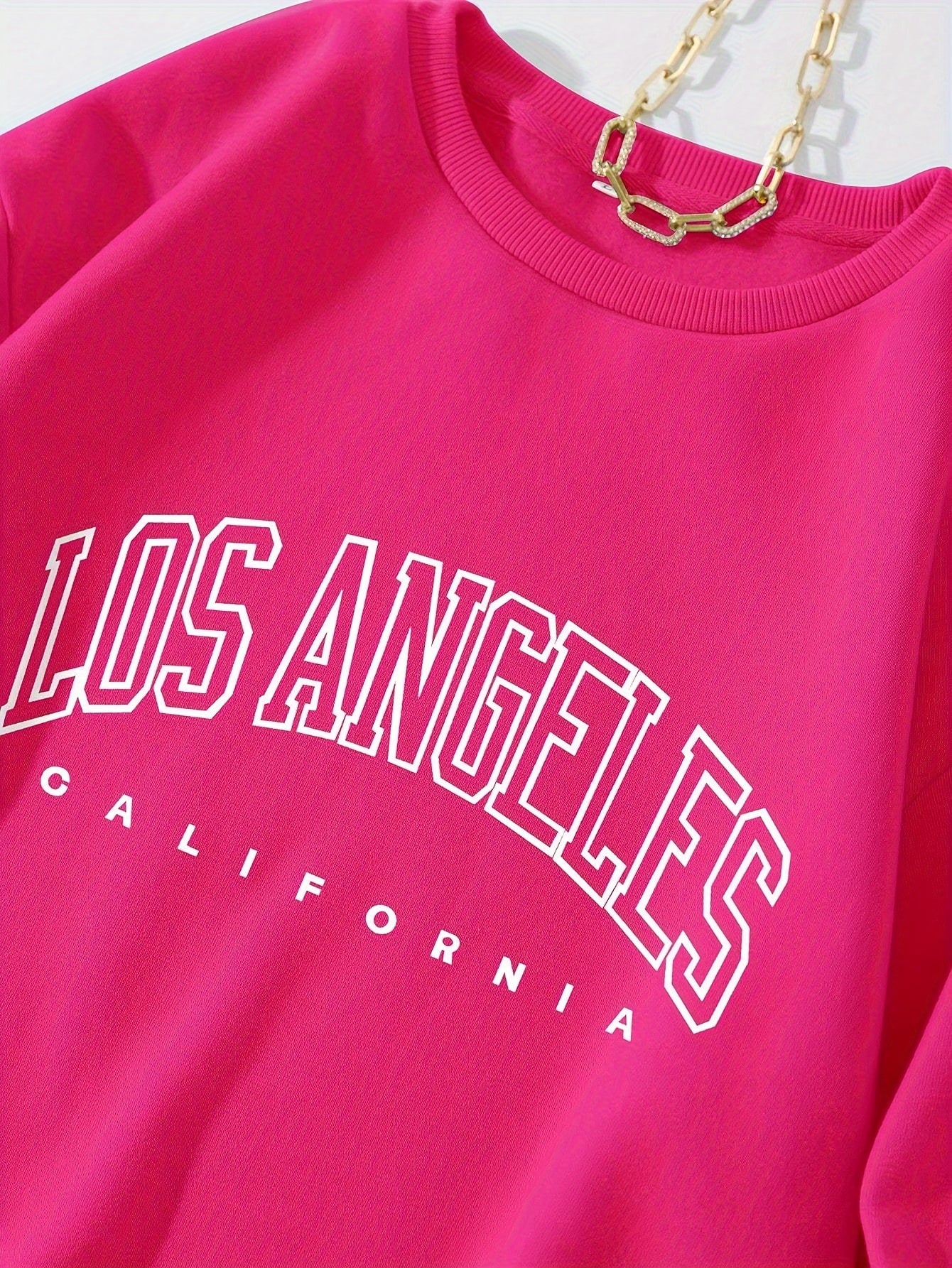 Los Angeles Print Preppy Sweatshirt, Long Sleeve Crew Neck Casual Sweatshirt For Winter & Fall, Women's Clothing