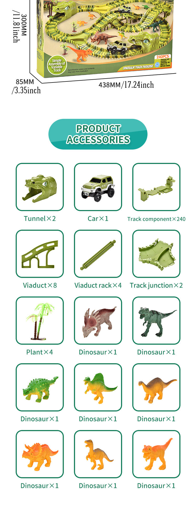 Dinosaur Toys Race Car Track, Create A Dinosaur World Road Race, Flexible Dinosaur Track Toys Set 120/240pcs Christmas Birthday Gifts For Boys Girls Kids Christmas Halloween Thanksgiving Gift Carnival