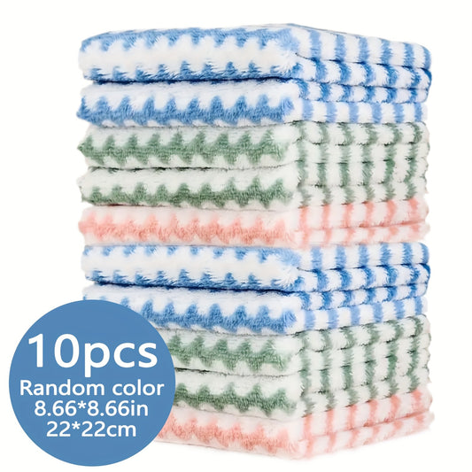 5/10pcs Microfiber Dish Cloths, Thickened Coral Velvet Cationic Double-sided Dish Towels, Soft Absorbent Towels, Strong Stain Removal, Scouring Pads