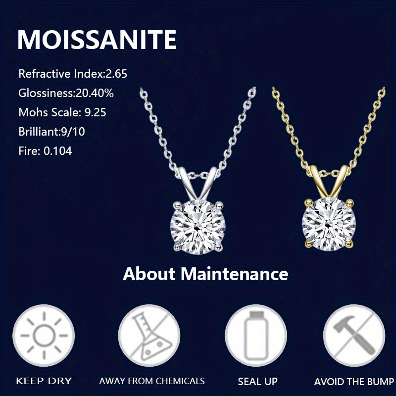 Moissanite 925 Sterling Silver 1-2CT Classic 4 Claw Pendant Necklace Luxury Wedding Engagement For Women  Gift