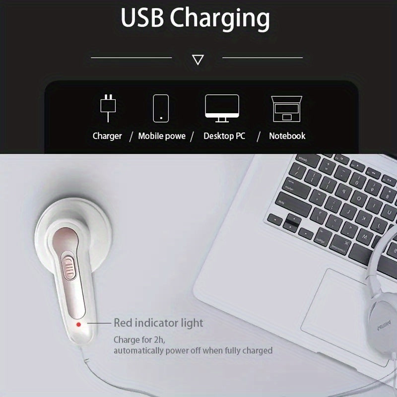 Portable Rechargeable Lint Remover With Cleaning Brush - Effective Fabric Shaver For Clothes, Furniture, And Carpets - Removes Lint Balls, Bobbles, And Fuzz - Includes USB Cable