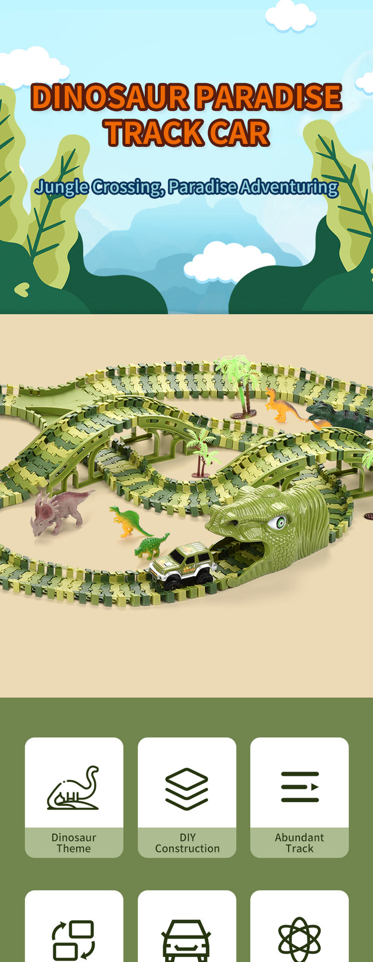 Dinosaur Toys Race Car Track, Create A Dinosaur World Road Race, Flexible Dinosaur Track Toys Set 120/240pcs Christmas Birthday Gifts For Boys Girls Kids Christmas Halloween Thanksgiving Gift Carnival