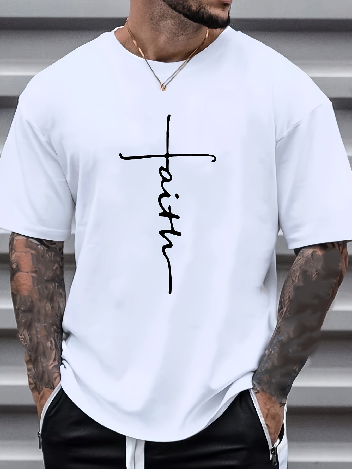 Plus Size Faith & Skull Men's Casual Trendy Graphic Print Comfortable Crew Neck Short Sleeve T-shirts, Summer Oversized Loose Tees, Plus Size Women & Men Clothes Best Seller Gifts