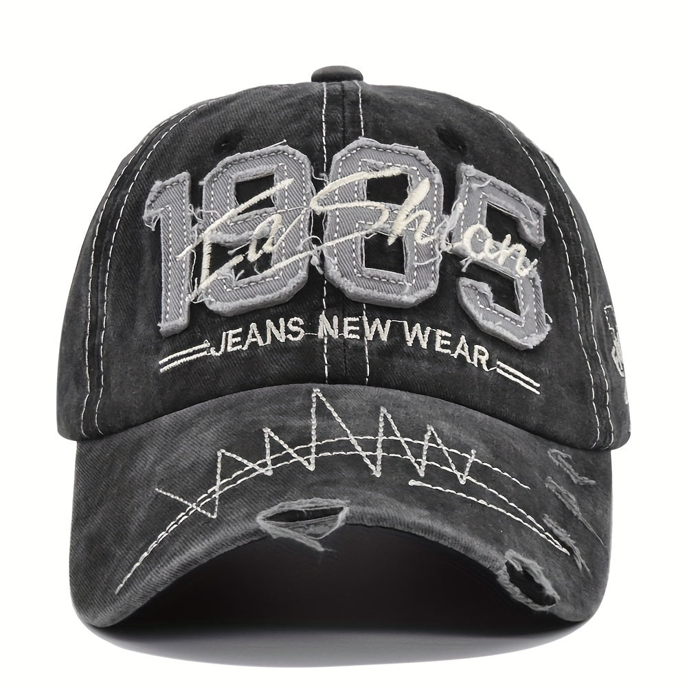 1985 Embroidery Ripped Baseball Cap Washed Distressed Patch Adjustable Dad Hat Vintage Lightweight Sports Hat