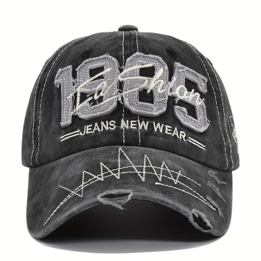 1985 Embroidery Ripped Baseball Cap Washed Distressed Patch Adjustable Dad Hat Vintage Lightweight Sports Hat