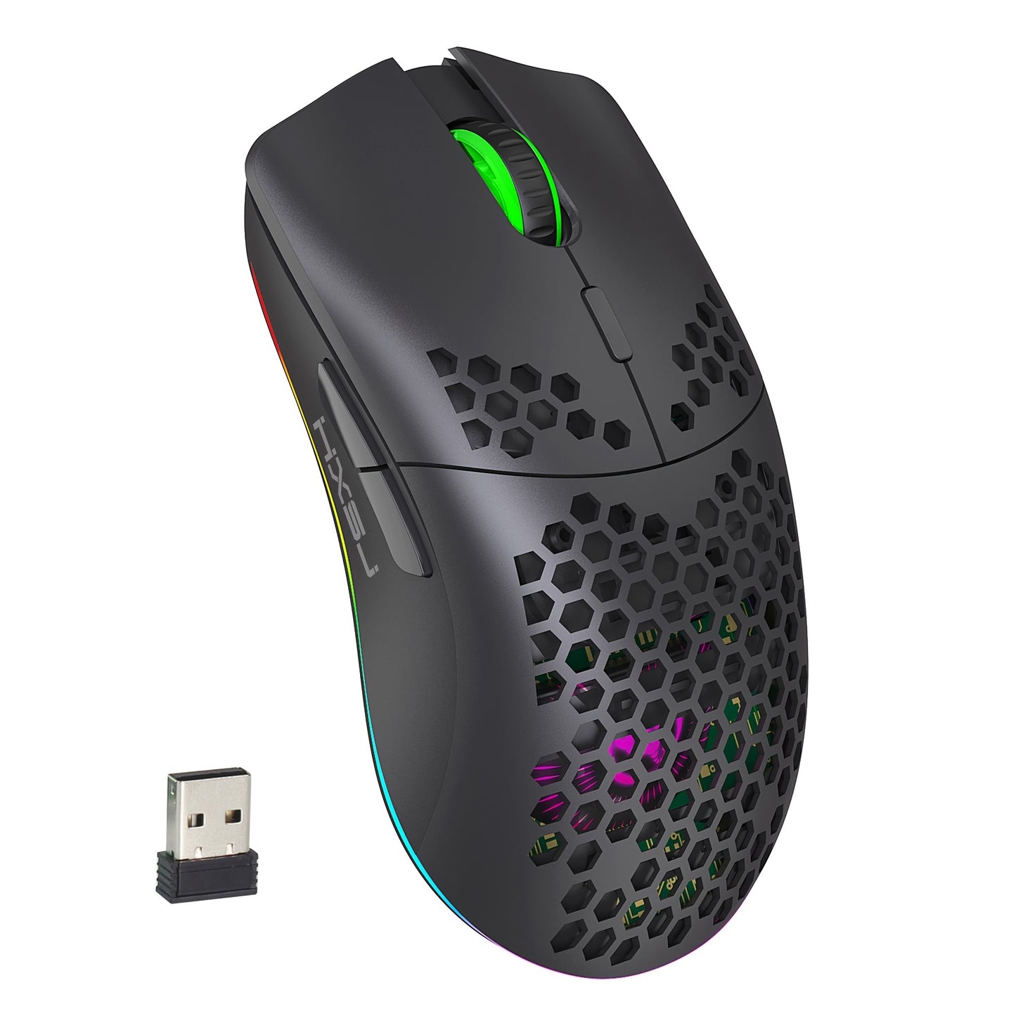 [Wireless Gaming] HXSJ 2.4G Wireless Gaming Mouse | Right-Handed | RGB Lighting, Rechargeable, Honeycomb Design | Gaming | Right-Handed Comfort | White