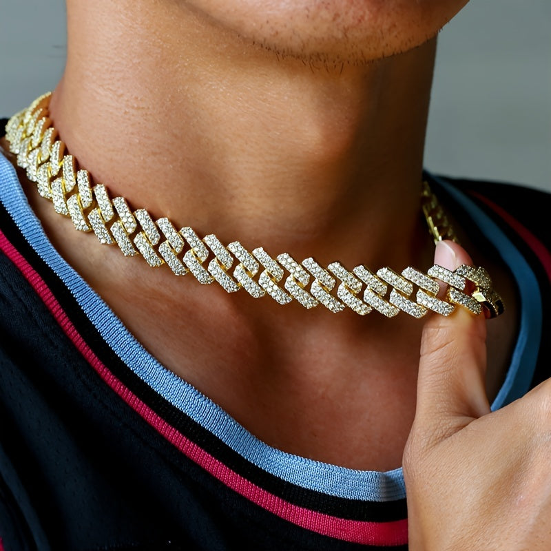 Chunky Iced Out Rhinestone Cuban Link Chain Necklace For Men, father's day gift