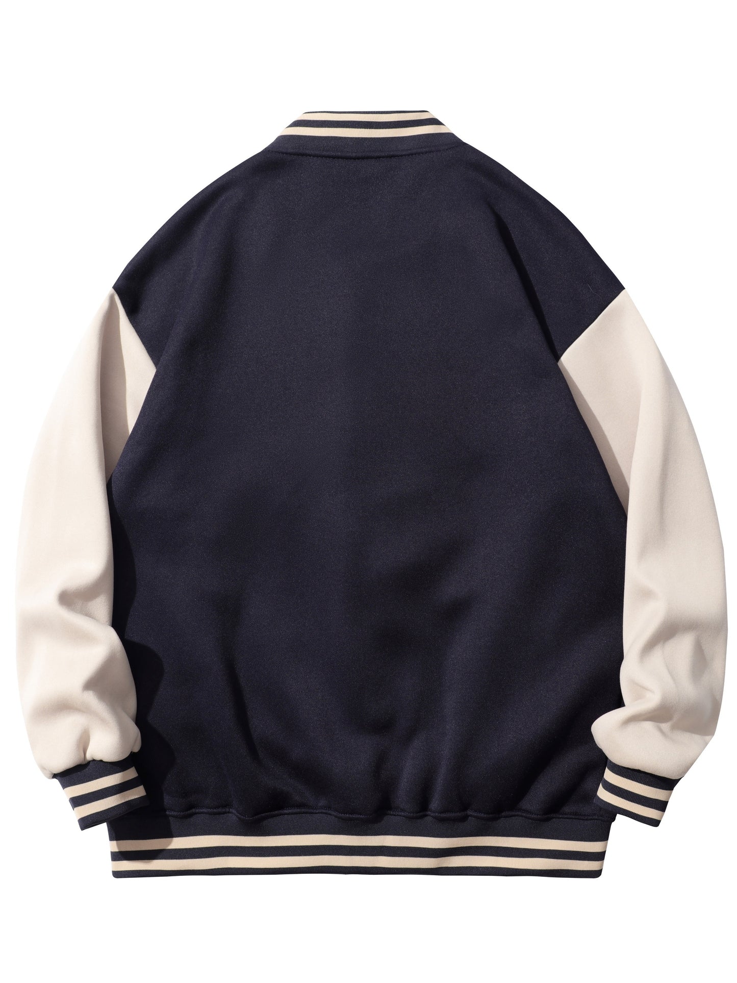 Warm Letter Print Star Pattern Embroidery Varsity Jacket, Men's Casual Color Block Button Up Jacket For Spring Fall School Baseball