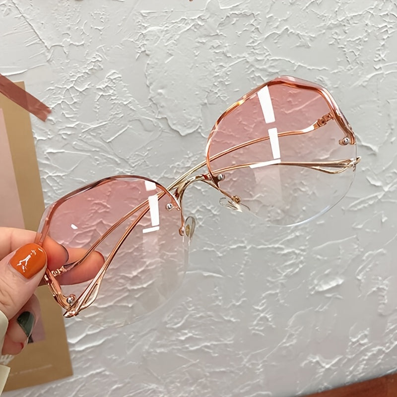 Irregular Round Women Designer Gradient Fashion  Female Rimless Metal Curved Temples fashion glasses