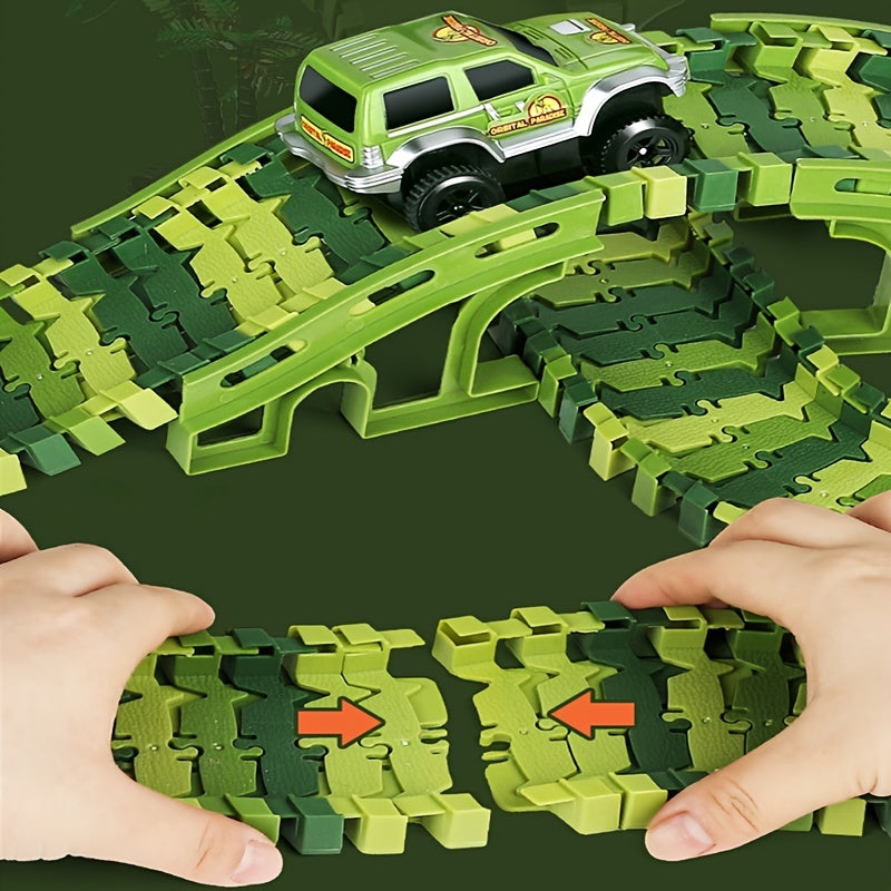Dinosaur Toys Race Car Track, Create A Dinosaur World Road Race, Flexible Dinosaur Track Toys Set 120/240pcs Christmas Birthday Gifts For Boys Girls Kids Christmas Halloween Thanksgiving Gift Carnival