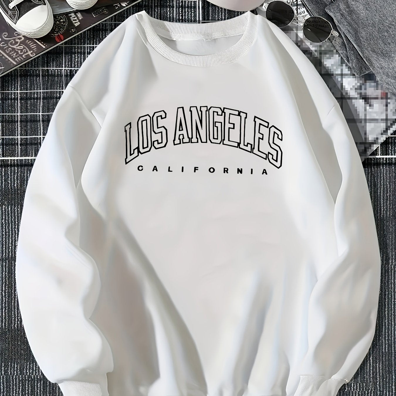 Los Angeles Print Preppy Sweatshirt, Long Sleeve Crew Neck Casual Sweatshirt For Winter & Fall, Women's Clothing