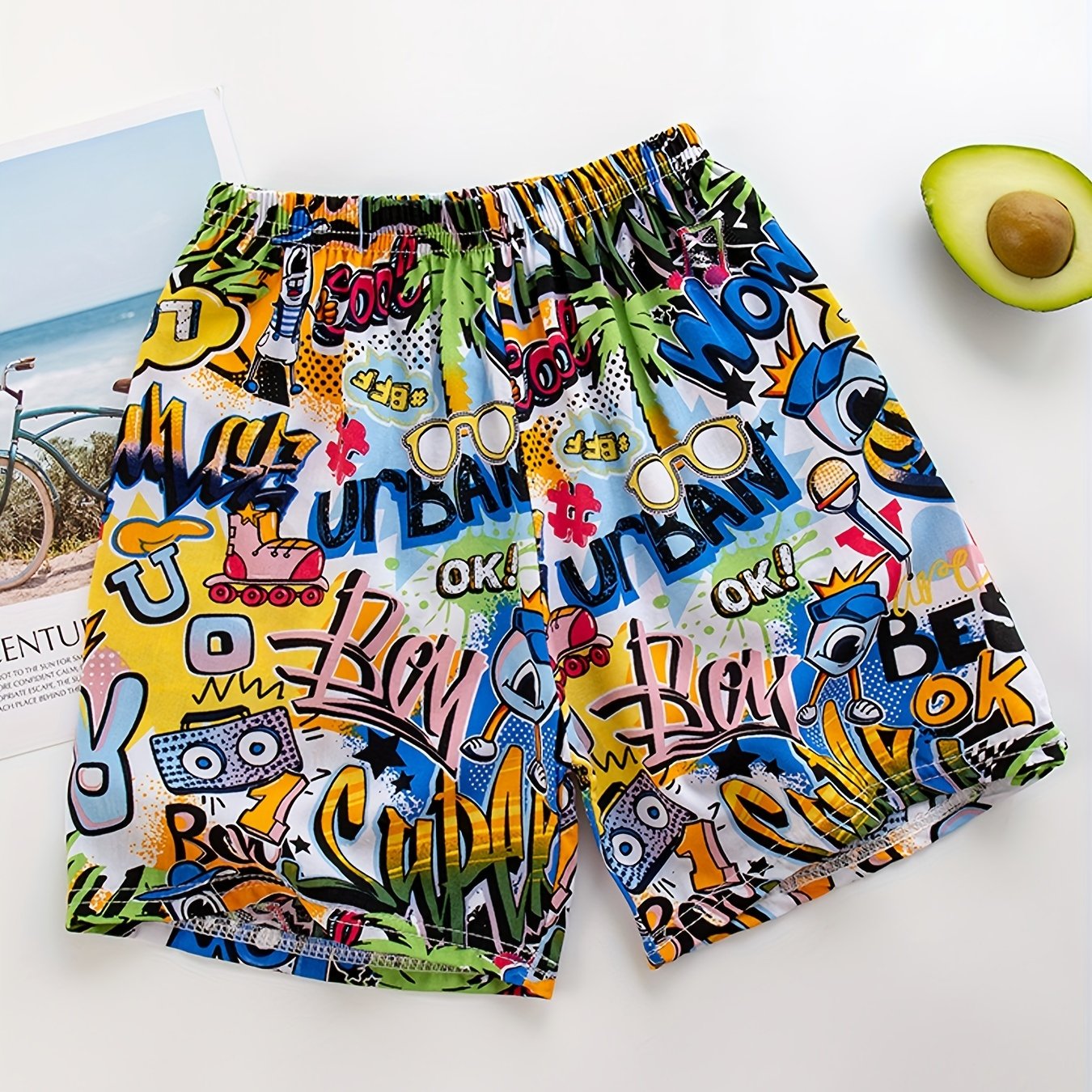 Cool Letter Print Boys Comfortable Creative Beach Shorts - Casual Quick-drying Fabric - For Summer Seaside Outdoor Activities - Perfect Gift for Boys