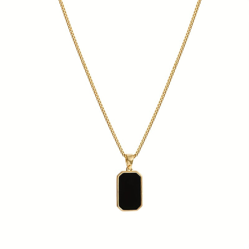Golden Square Black Shell Pendant Necklace 18K Gold Plated Neck Jewelry Holiday Accessories