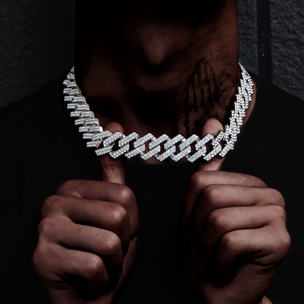 Chunky Iced Out Rhinestone Cuban Link Chain Necklace For Men, father's day gift