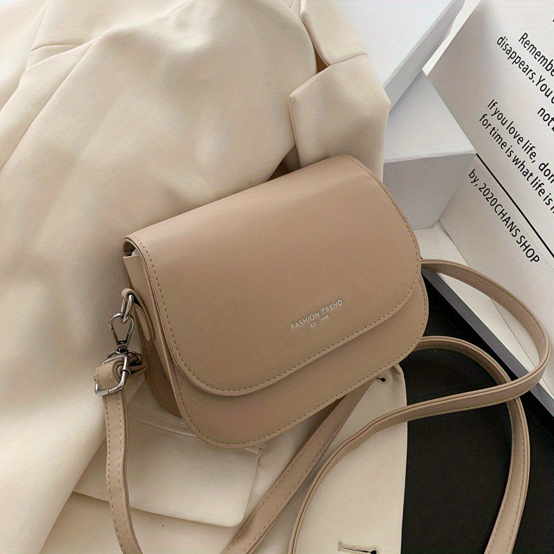 Simple Saddle Bag, Women's Mini Flap Purse, Fashion PU Leather Crossbody Bag