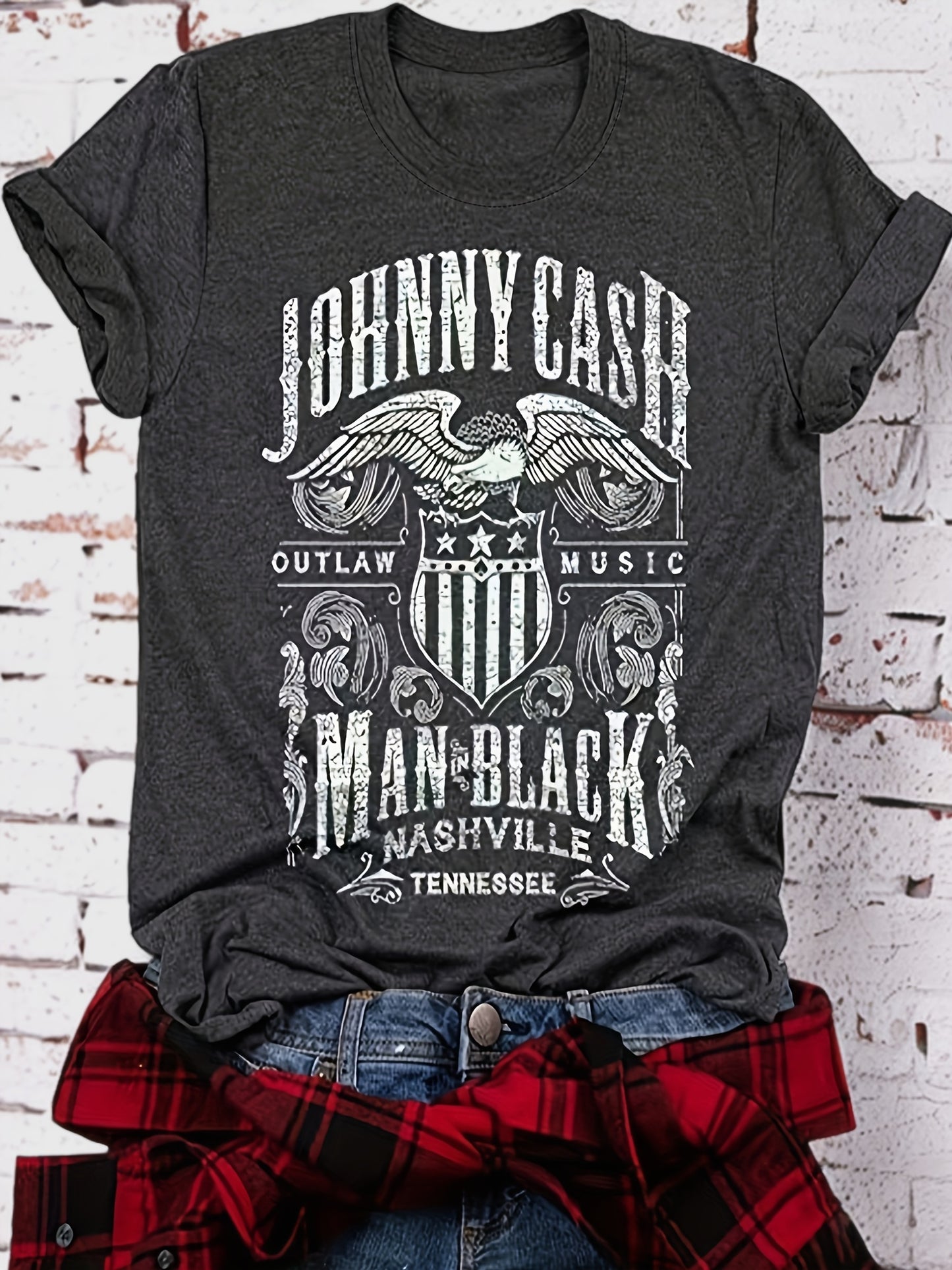 Vintage Country Music Festival Print T-Shirt, Retro Style Short Sleeve Crew Neck Casual Top For All Season, Women's Clothing