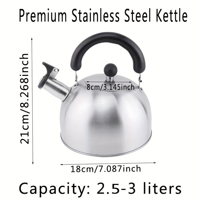 1pc, 2500ml/84.55oz Stainless Steel Tea Kettle with Whistle for Charcoal, Gas, Electric, and Ceramic Stoves - Reusable and Easy to Clean