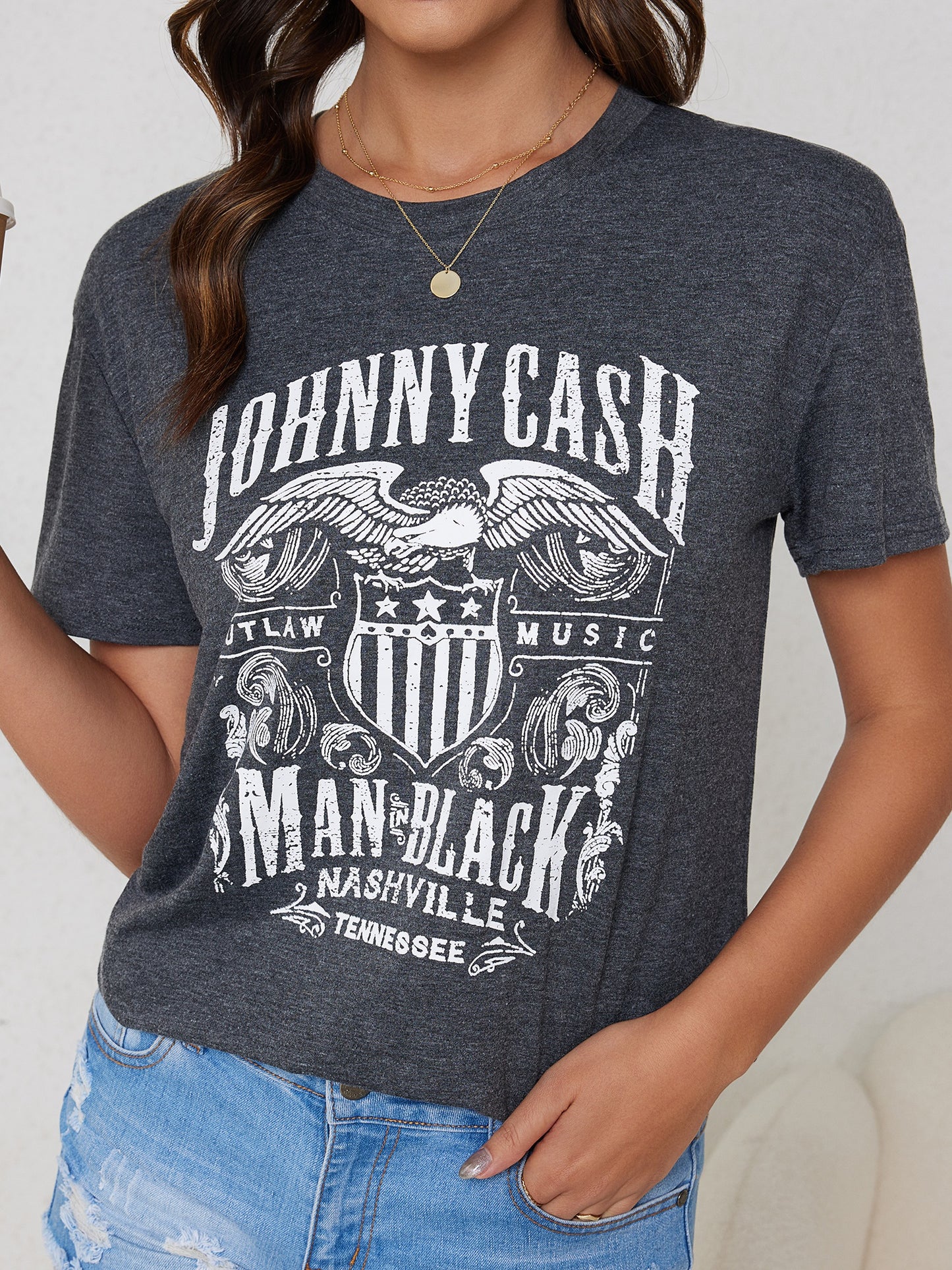 Vintage Country Music Festival Print T-Shirt, Retro Style Short Sleeve Crew Neck Casual Top For All Season, Women's Clothing
