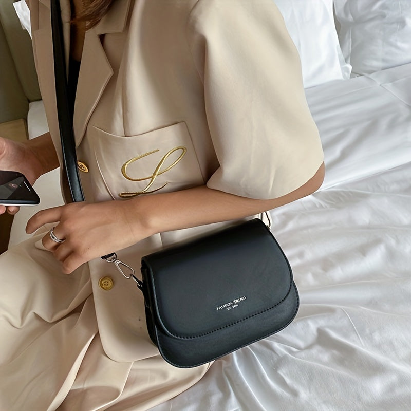 Simple Saddle Bag, Women's Mini Flap Purse, Fashion PU Leather Crossbody Bag