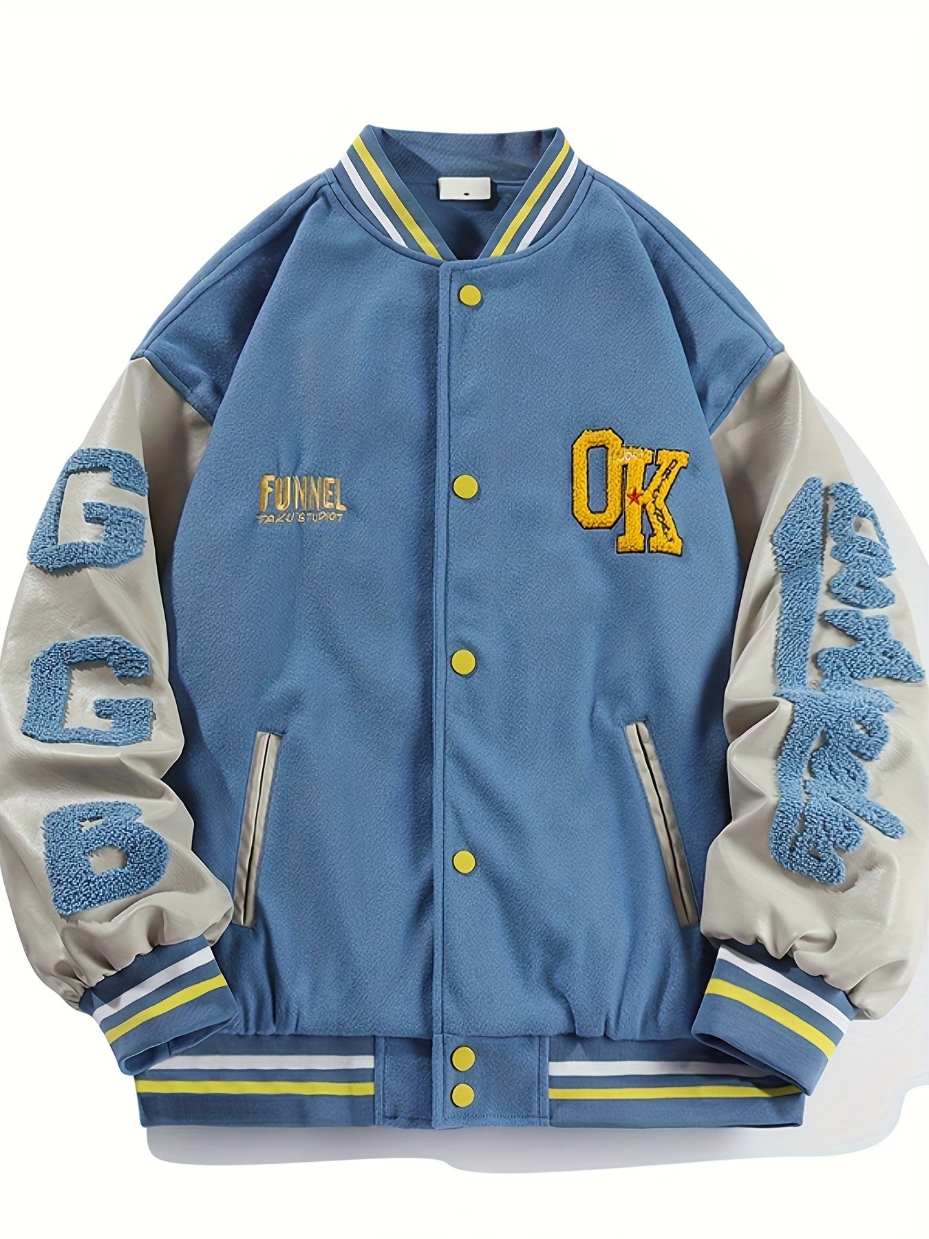 Men's Fleece College Varsity Jacket, Baseball Vintage Jacket, Casual Streetwear Coats Plus Size