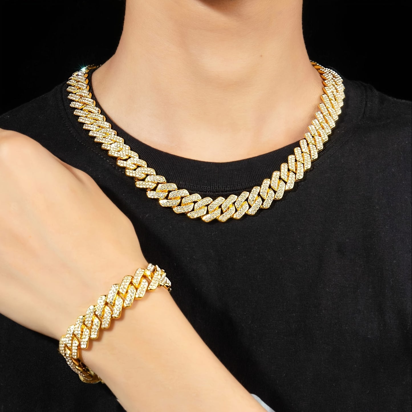 Chunky Iced Out Rhinestone Cuban Link Chain Necklace For Men, father's day gift